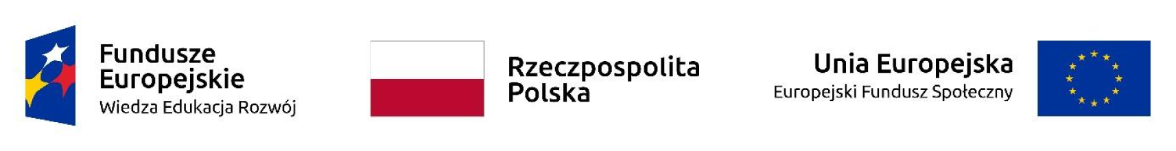 Zestaw znaków: Fundusze Europejskie Wiedza Edukacja Rozwój, Rzeczpospolita Polska i Unia Europejska europejski Fundusz Społeczny.